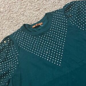 Belldini Teal Sparkle Embellished Short Sleeve Knit Sweater Top Women's 1X